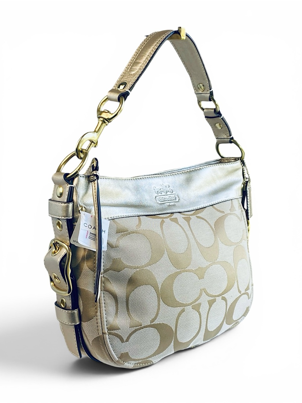 Coach Y2K Zoe Metallic Champagne Gold Signature Shoulder Bag